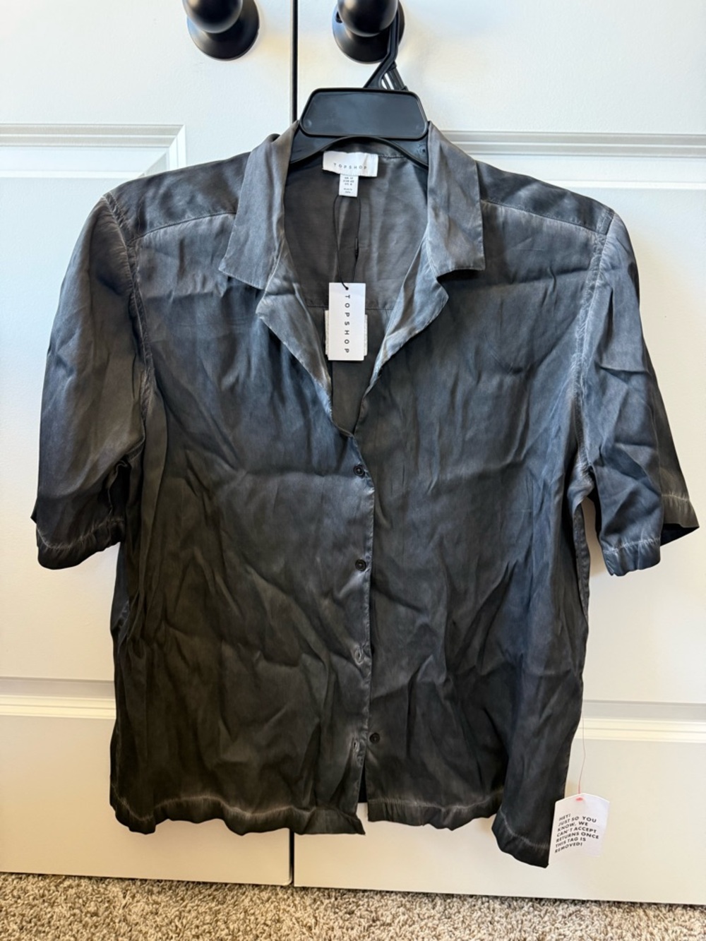 Topshop Black Satin/ Acid Wash Look Shirt with Brand Tag. Unisex